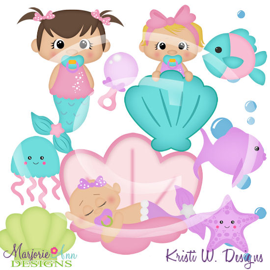 Mermaid Baby SVG Cutting Files + Clipart - Click Image to Close